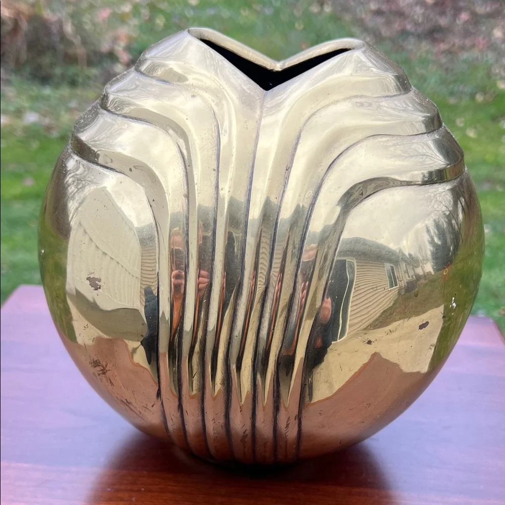 Vintage Gold Solid Brass Art Deco Vase Planter